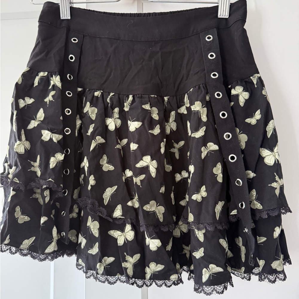 Black Butterfly Mini Ruffle Skirt w/ hardware sz S Fairy Grunge Whimsigoth Punk